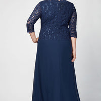 Plus Long Gown with Sequin Lace Bodice & Chiffon Skirt