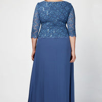 Plus Lace & Chiffon Gown with Scallop Edge Detail