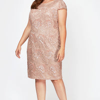 Plus Cap Sleeve Embroidered Sequin Lace Dress