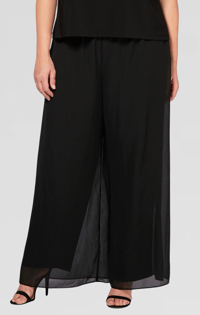 Plus Straight Leg Pant with Georgette Split Leg Overlay