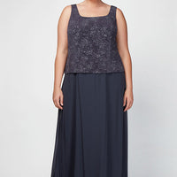 Plus Glitter Jacquard Knit Jacket Dress with Mandarin Neckline