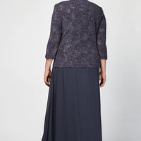 Plus Glitter Jacquard Knit Jacket Dress with Mandarin Neckline