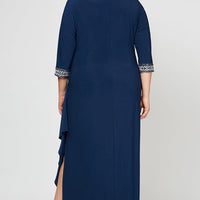 Plus Matte Jersey Dress with Keyhole Cutout Neckline and Embellished Sleeves/Neckline
