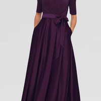 Petite Surplice Neckline Ballgown with Full Satin Skirt & Jersey Bodice