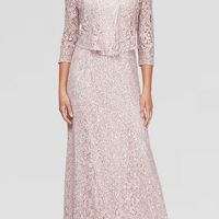 Regular - Long A-Line Jacket Dress With Illusion Cascade Jacket and Sequin Detail