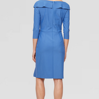 Short Contour Sheath Dress with Portrait Collar Neckline, Beaded Hip Detail and Cascade Skirt