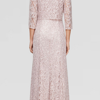 Regular - Long A-Line Jacket Dress With Illusion Cascade Jacket and Sequin Detail