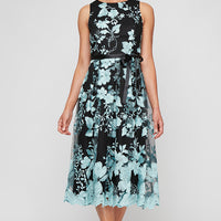 Regular - Sleeveless Embroidered Party Dress with Full Skirt & Satin Tie Belt