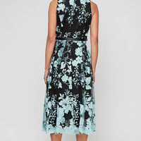 Regular - Sleeveless Embroidered Party Dress with Full Skirt & Satin Tie Belt