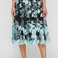 Regular - Sleeveless Embroidered Party Dress with Full Skirt & Satin Tie Belt