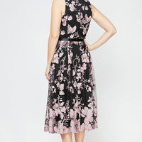 Regular - Sleeveless Embroidered Party Dress with Full Skirt & Satin Tie Belt