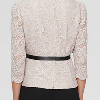 3/4 Sleeve Blouse with Scallop Front Detail and Tie Belt