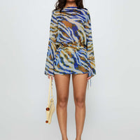 Get Closer Backless Romper Blue Zebra