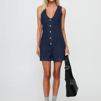 Arcore Button Up Denim Playsuit Dark Wash