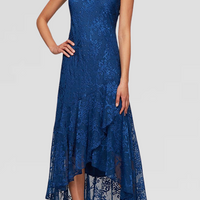 Tea-Length Chiffon Jacket Dress with High/Low Tulip Hem Skirt
