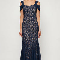 Long Lace Fit & Flare Cold Shoulder Dress