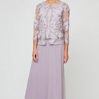 Petite Embroidered Jacket Dress with Illusion Jacket, Scallop Detail & A-Line Skirt
