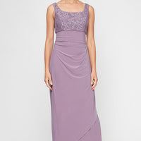 Petite Long Empire Waist Bolero Jacket Dress With Open Jacket, Scoop Neck Bodice and Cascade Detail Skirt