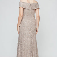 Regular - Off-the-Shoulder Sequin Lace Dress with Cascade Ruffle Detail Skirt