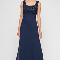 Long Empire Waist Dress With Open Soutache Jacket