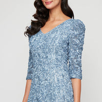 Regular - V-Neck Soutache Dress with Puff Shoulder Detail