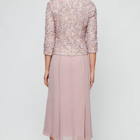Regular - Tea-Length Soutache Dress with Center Front Button Jacket and Chiffon Skirt