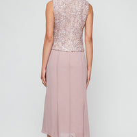 Regular - Tea-Length Soutache Dress with Center Front Button Jacket and Chiffon Skirt