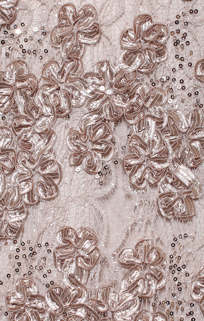 Regular - Tea-Length V-Neck Sequin Soutache Dress with Cold Shoulder Sleeves
