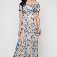 Long Floral Embroidered Lace Off the Shoulder Dress