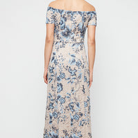 Long Floral Embroidered Lace Off the Shoulder Dress
