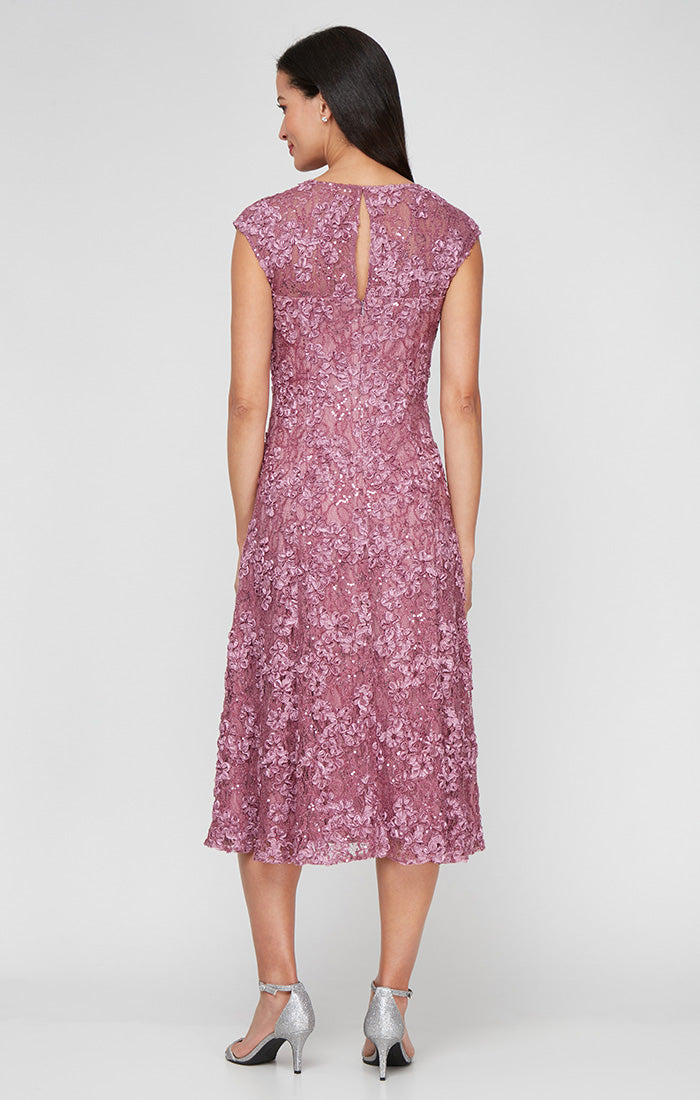 Midi Lace Soutache Dress with Sweetheart Neckline