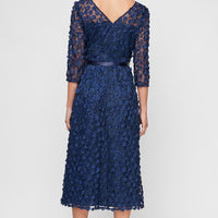 3-D Flower Party Dress with Illusion Neckline and Sleeves