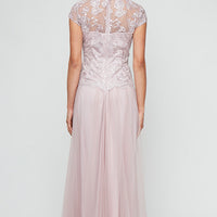 Regular - Long Embroidered Mock Dress with V-Neckline, Cap Sleeves and Full Tulle Skirt