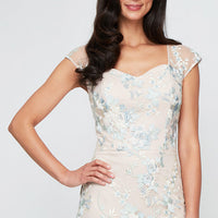 Long Embroidered Mermaid Dress with Sweetheart Neckline and Illusion Straps