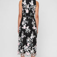 Petite - Midi Embroidered Sleeveless Dress with Scallop Hem Detail and Tie Belt