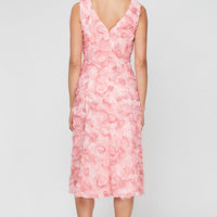 Sleeveless Midi Tulle Rosette A-Line Dress Dress with V-Neckline