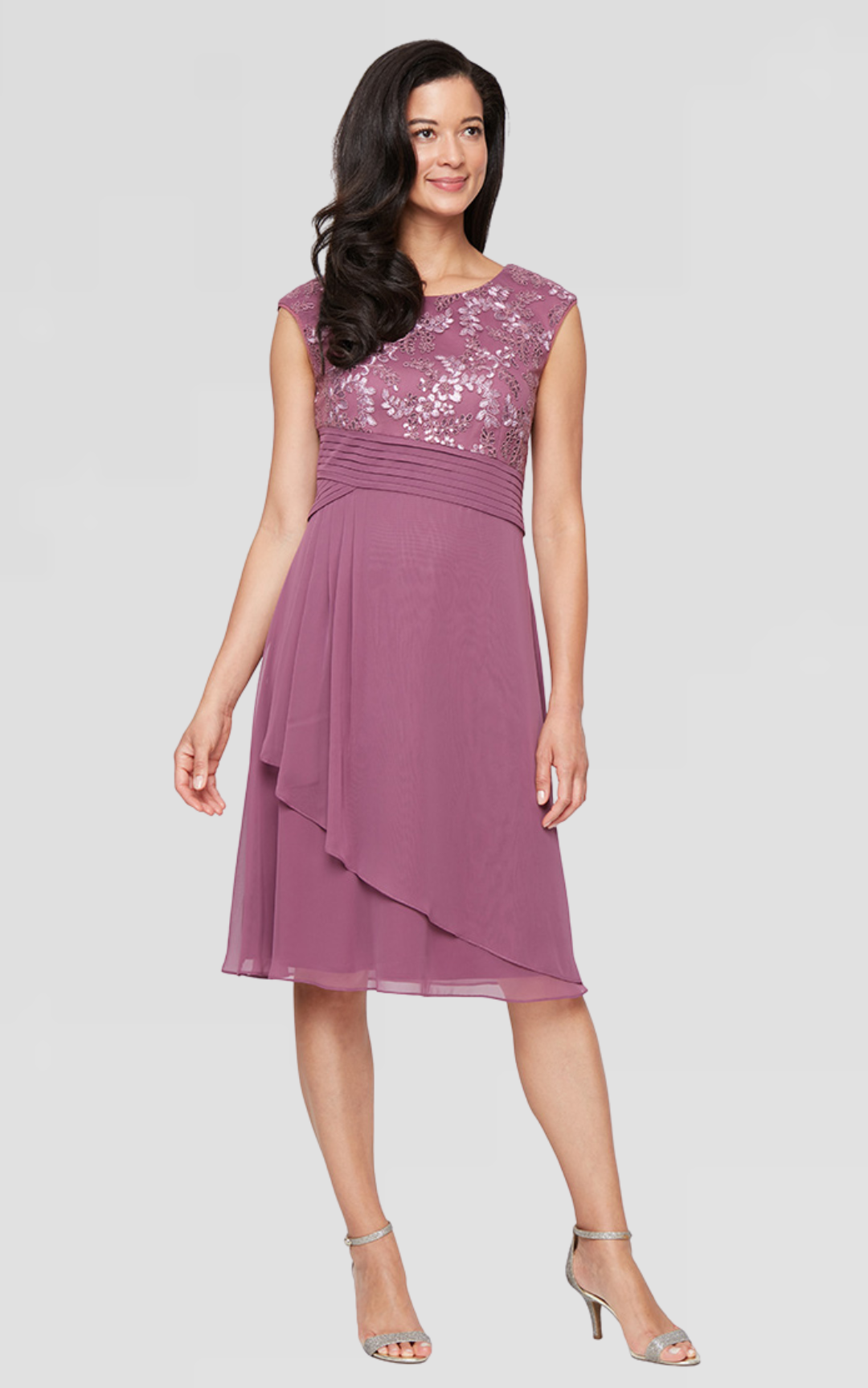 Midi Embroidered Empire Waist Dress with V-Neckline