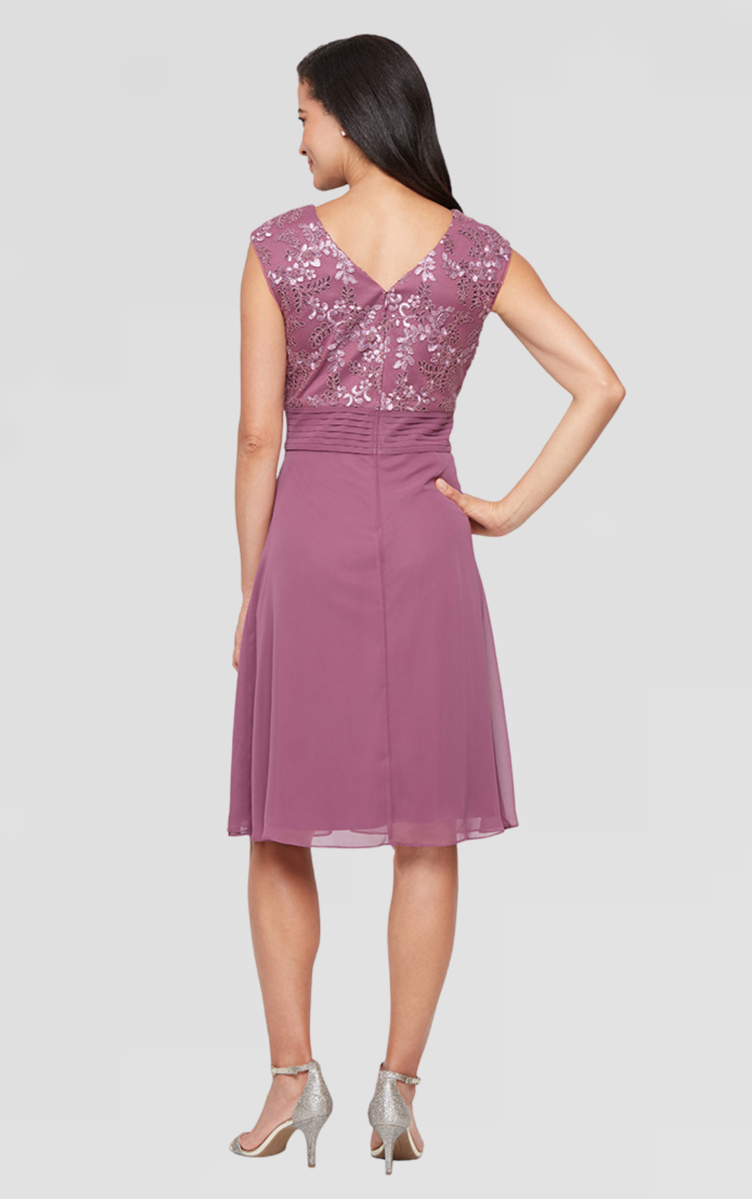 Midi Embroidered Empire Waist Dress with V-Neckline