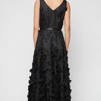 Long Sleeveless 3-D Flower A-Line Dress