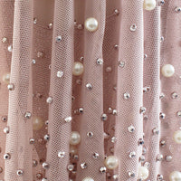 Petite Long Embellished Flutter Sleeve Metallic Knit Dress With Ruched Waist Detail and Front Slit