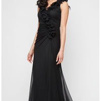Plus Long Mesh Surplice Halter Neck Dress with Ruched Waist Detail and Ruffle Neckline
