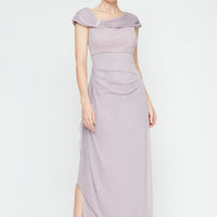 Petite - Glitter Mesh L-Neck Dress Ruched Neckline