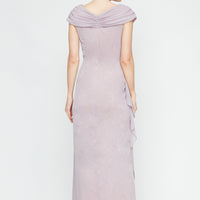 Petite - Glitter Mesh L-Neck Dress Ruched Neckline