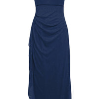 Petite - Glitter Mesh L-Neck Dress Ruched Neckline