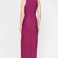 Petite - Sleeveless Contour Dress with Cutaway Halter Neckline and Cascade Detail Skirt