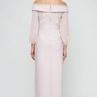 Regular - Off-the-Shoulder Dress with Sheer Chiffon Sleeves, Cascade Ruffle Skirt and Front Slit