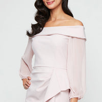 Regular - Off-the-Shoulder Dress with Sheer Chiffon Sleeves, Cascade Ruffle Skirt and Front Slit