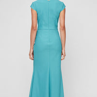 Regular - Contour V-Neck Gown with Cap Sleeves & Cascade Ruffle Skirt