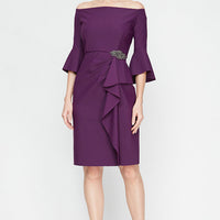 Regular - Contour Off-the-Shoulder Party Dress with Bell Sleeves