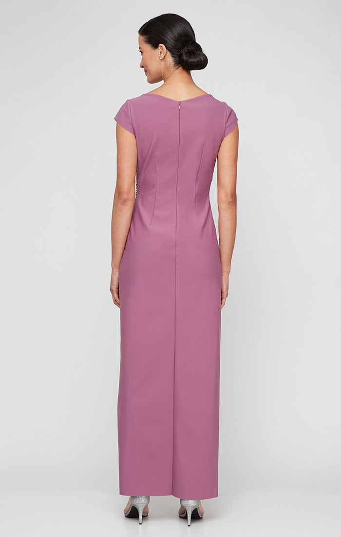 Regular - Contour Dress with Cap Sleeves, Tulip Overlay Skirt & Beaded Embellishment at Hip